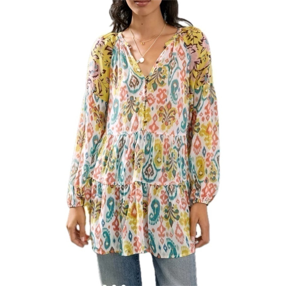 Anthropologie Maureen Babydoll Tunic V-Neck Blouse Feminine Boho Size XS